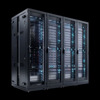 Data center rack cabinets with servers and network equipment